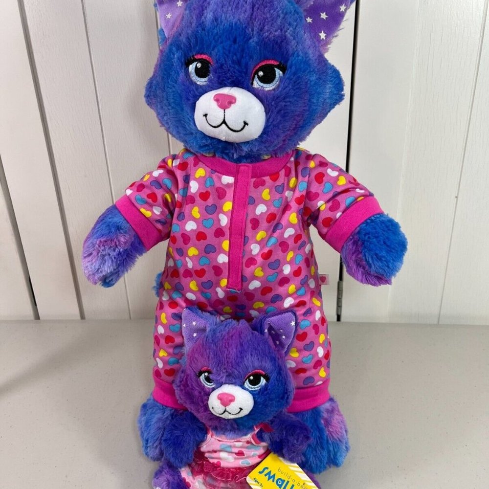 Build a Bear Glow in the Dark Stars Purple Cat w/ smallfry & NEW Pajamas